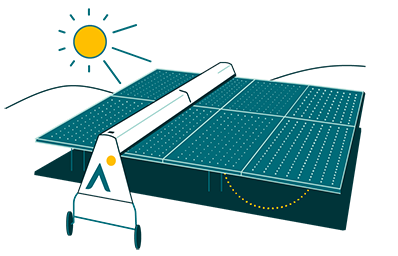 Robot NovaSource che pulisce un pannello solare come parte della sua suite di servizi O&M.